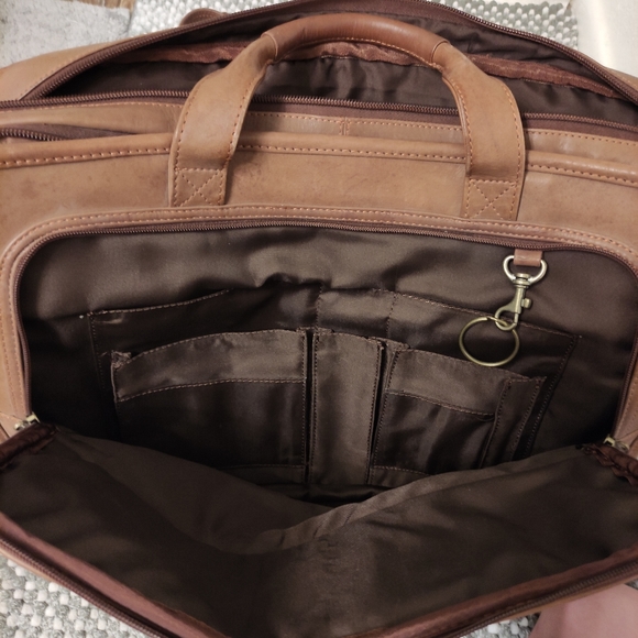 HIT Tech Soft Brown Genuine Leather Laptop Computer Shoulder Bag Organizer - Picture 5 of 16